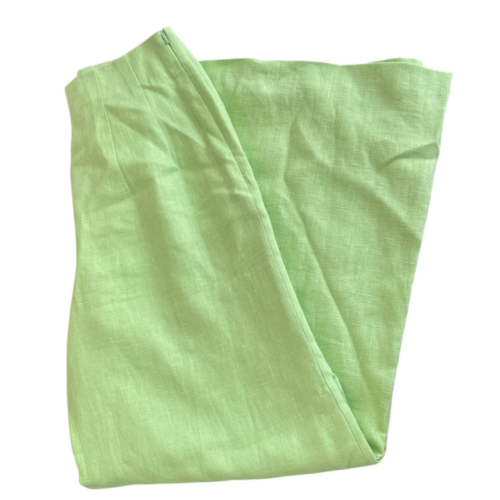 J Peterman Bright Green Linen Pants Flare Lined Colorful Size 0